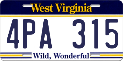 WV license plate 4PA315
