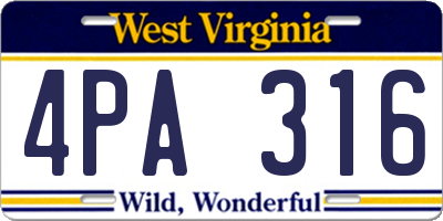 WV license plate 4PA316