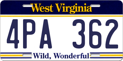 WV license plate 4PA362