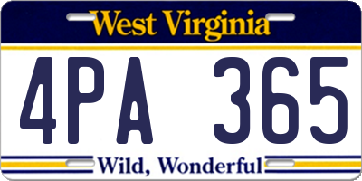 WV license plate 4PA365