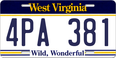 WV license plate 4PA381