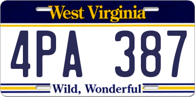 WV license plate 4PA387