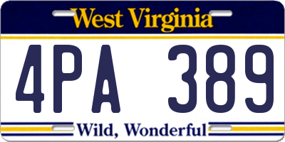 WV license plate 4PA389