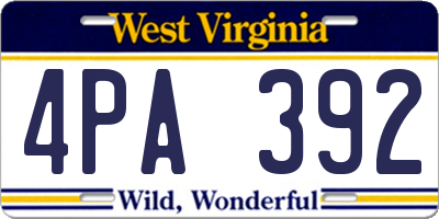 WV license plate 4PA392