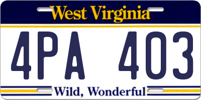 WV license plate 4PA403