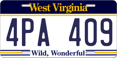 WV license plate 4PA409