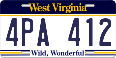 WV license plate 4PA412