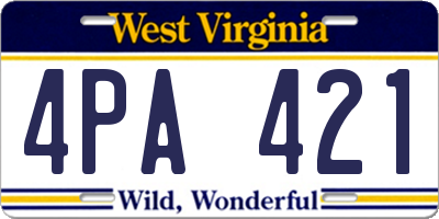 WV license plate 4PA421