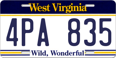 WV license plate 4PA835