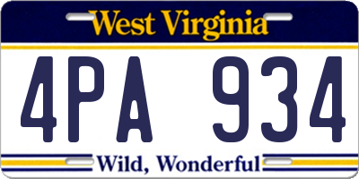 WV license plate 4PA934