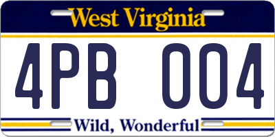 WV license plate 4PB004