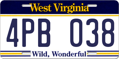 WV license plate 4PB038