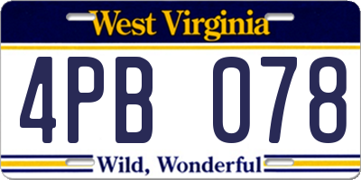 WV license plate 4PB078