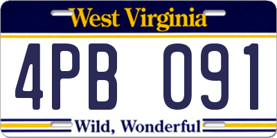 WV license plate 4PB091