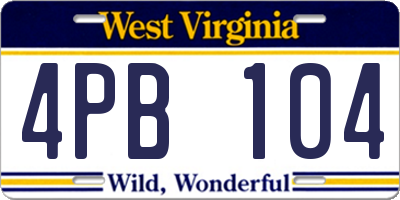 WV license plate 4PB104