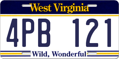 WV license plate 4PB121