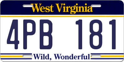 WV license plate 4PB181