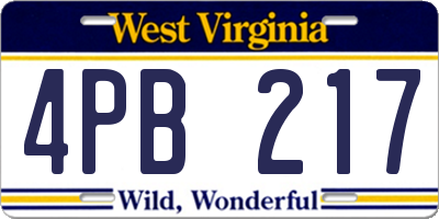 WV license plate 4PB217