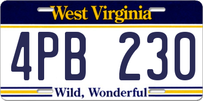 WV license plate 4PB230