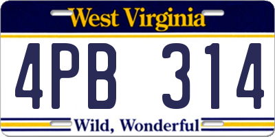 WV license plate 4PB314