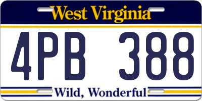 WV license plate 4PB388