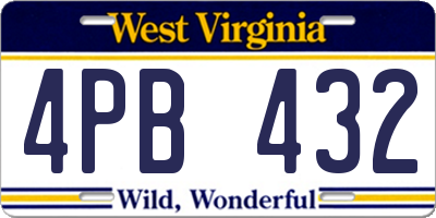 WV license plate 4PB432