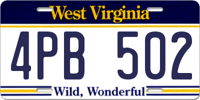 WV license plate 4PB502