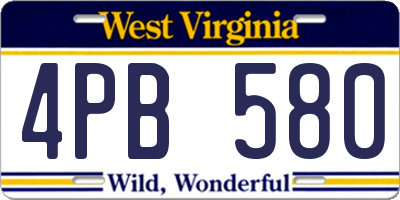 WV license plate 4PB580