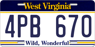 WV license plate 4PB670