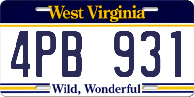 WV license plate 4PB931