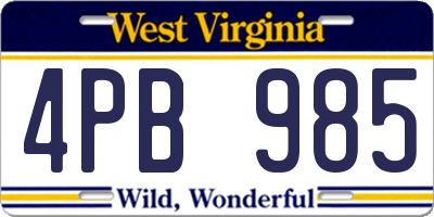 WV license plate 4PB985