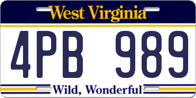 WV license plate 4PB989