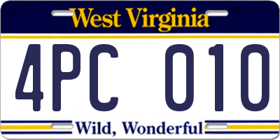 WV license plate 4PC010