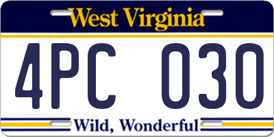 WV license plate 4PC030
