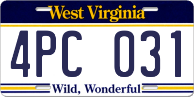 WV license plate 4PC031
