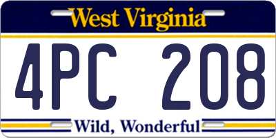 WV license plate 4PC208