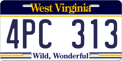 WV license plate 4PC313
