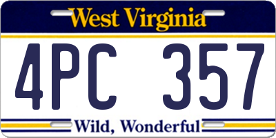 WV license plate 4PC357