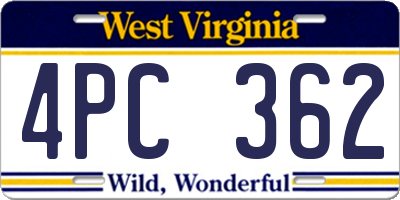 WV license plate 4PC362