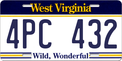 WV license plate 4PC432
