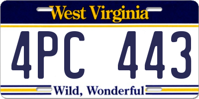 WV license plate 4PC443