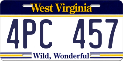 WV license plate 4PC457