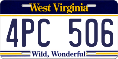 WV license plate 4PC506