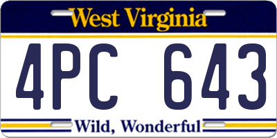 WV license plate 4PC643