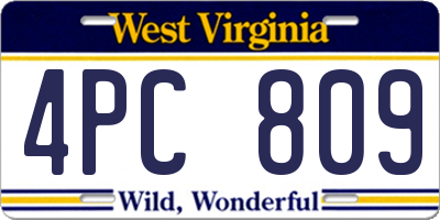 WV license plate 4PC809