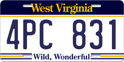 WV license plate 4PC831