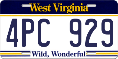 WV license plate 4PC929