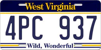 WV license plate 4PC937