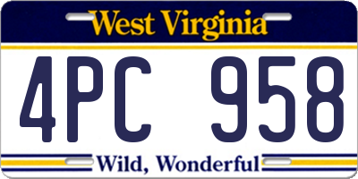 WV license plate 4PC958
