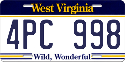 WV license plate 4PC998